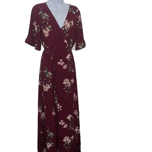 Lulus September Sunsets Burgundy Floral Print Wrap Maxi Dress - Picture 4 of 10
